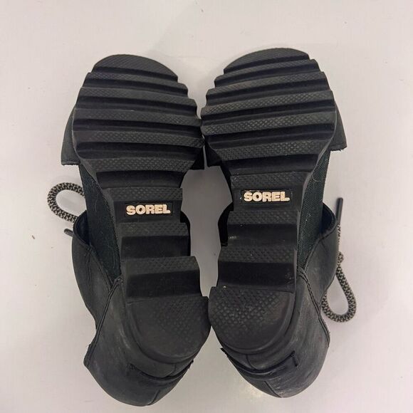 Sorel Black Leather Cutout Detail Lace Up Wedge Sandals - Picture 8 of 10